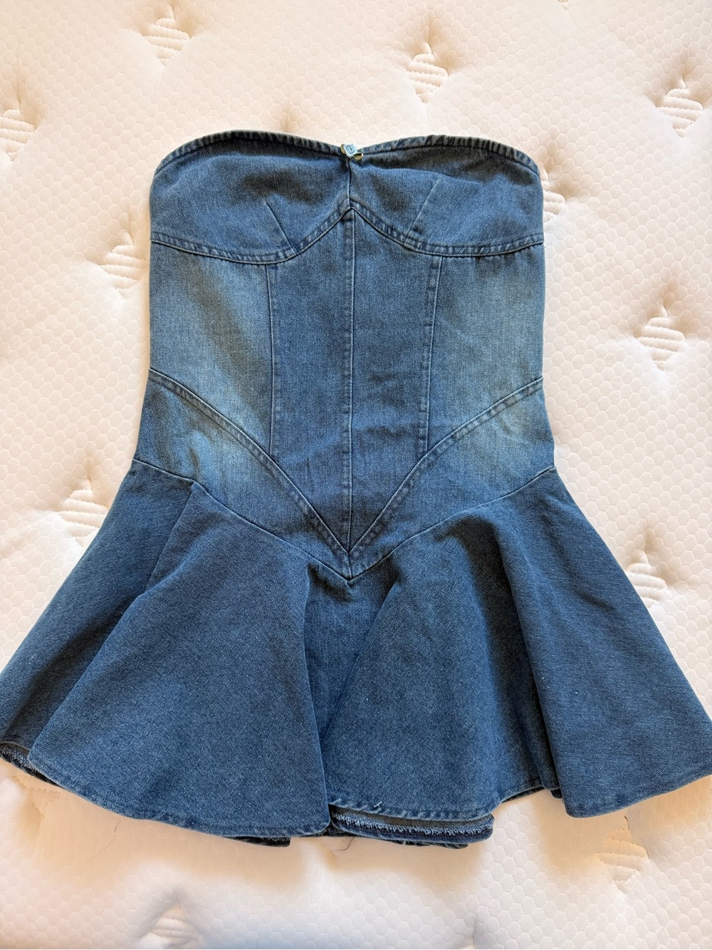Denim Strapless Peplum Dress - Blue - Picture 2 of 7